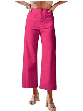Worn 1X! Miduo High Waisted Cropped Wide Leg Stretchy Pants | Hot Pink | Size 29